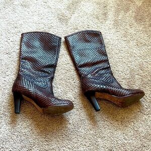 Corso Como Woven Leather Heeled Boots made in Brazil